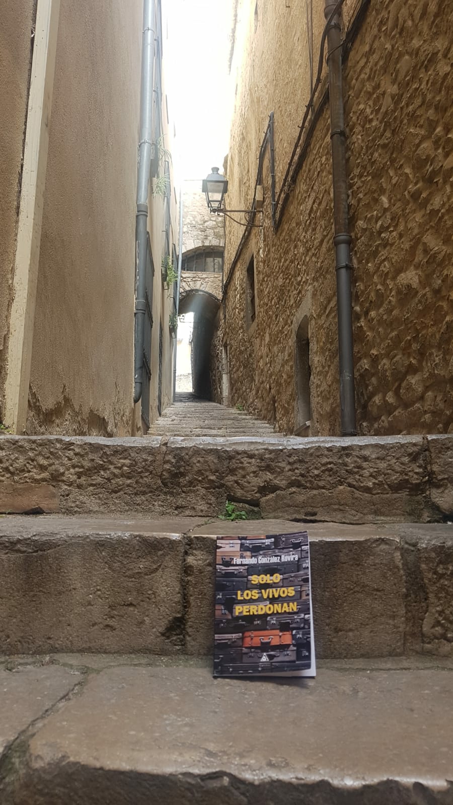 Calle de un pueblo con escaleras y plantas